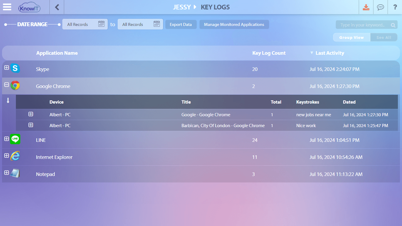 Keylog Page